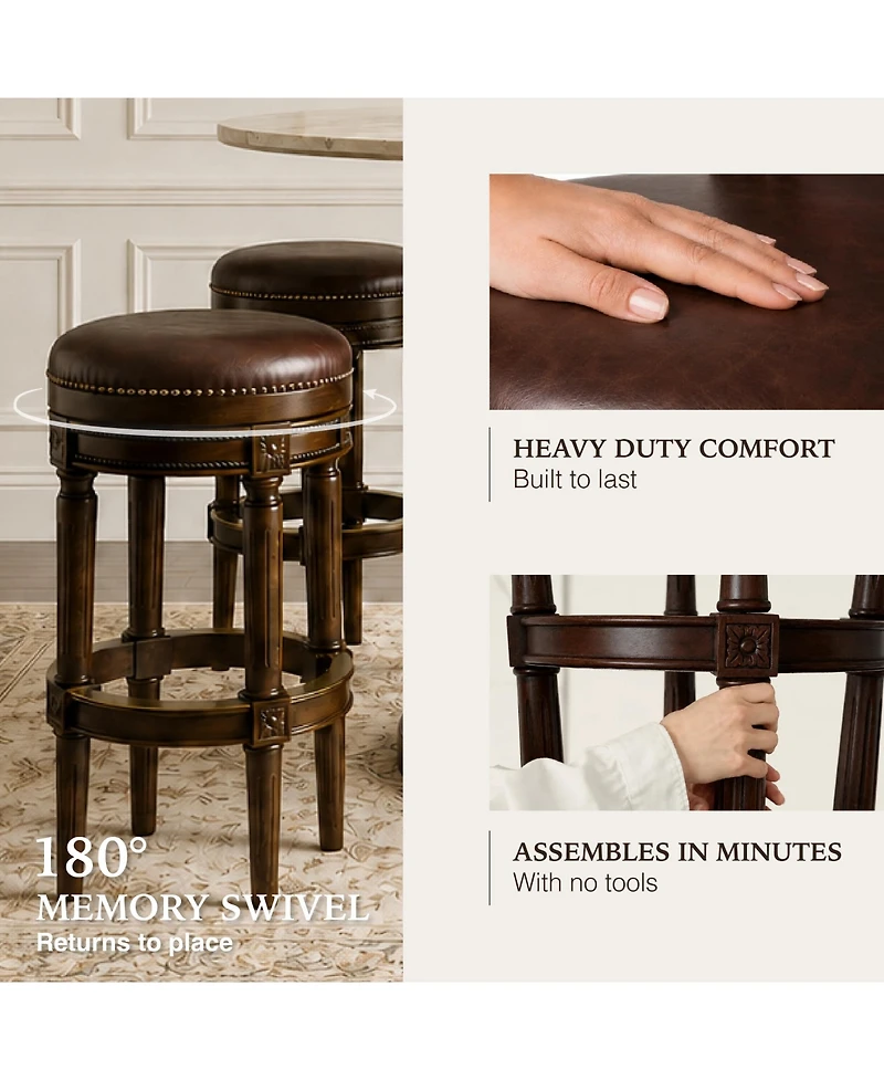 Maven Lane Pullman Backless Bar Stool in Dark Walnut Finish with Vintage Brown Leather