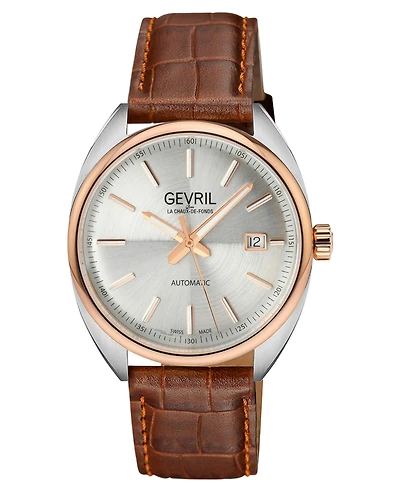 Gevril Men's Swiss Made Five Points Swiss Automatic Italian Leather Strap Watch