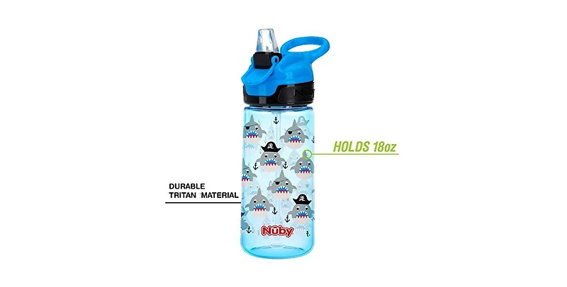 Nuby Push Button Flip-it Soft Spout Tritan Water Bottle, 18 Oz