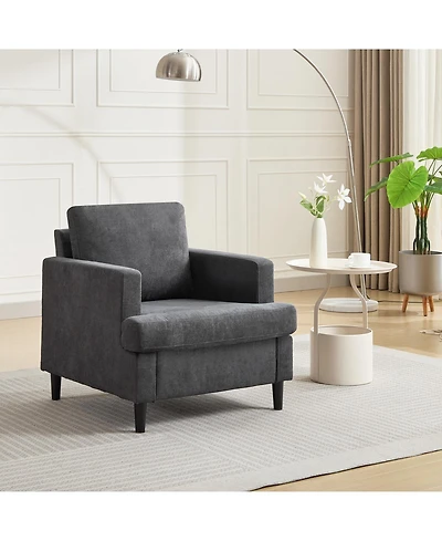 homfan Mid-Century Accent Chair, Modern Linen Fabric Armchair for Living Room, Comfy Convex Seat Reading Single Sofa Chair with Solid Wood Frame