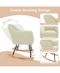 homfan Comfortable Chenille Upholstered Rocking Chair for Living Room, Modern Wooden Lounge Accent Chair, Relaxation and Support