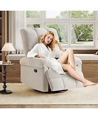 homfan Recliner Chair, 360 degrees Swivel Rocker Glider with Padded Armrest and Deep Seat, Chenille Upholstered Chair for Living Room, Bedroom