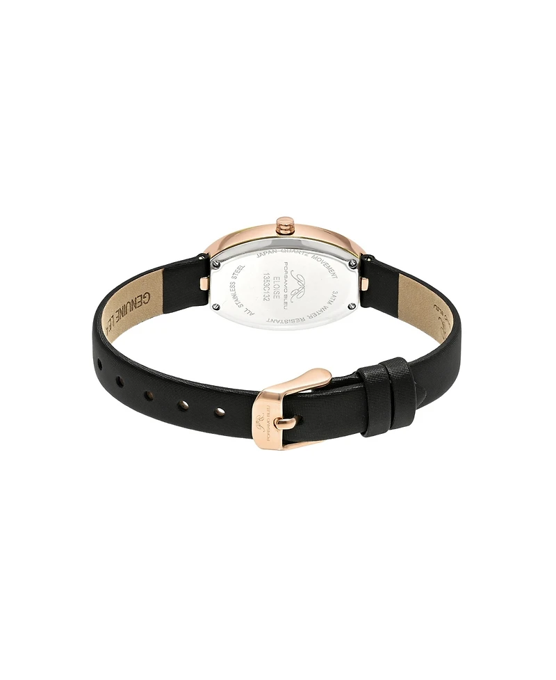 Porsamo Bleu Women's Eloise Topaz Black Satin Covered Genuine Leather Band Watch 34 mm