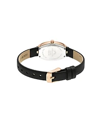 Porsamo Bleu Women's Eloise Topaz Black Satin Covered Genuine Leather Band Watch 34 mm
