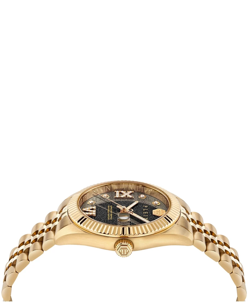 Philipp Plein Date Superlative Women's Ip Yellow Gold Stainless Steel Bracelet Watch 34mm