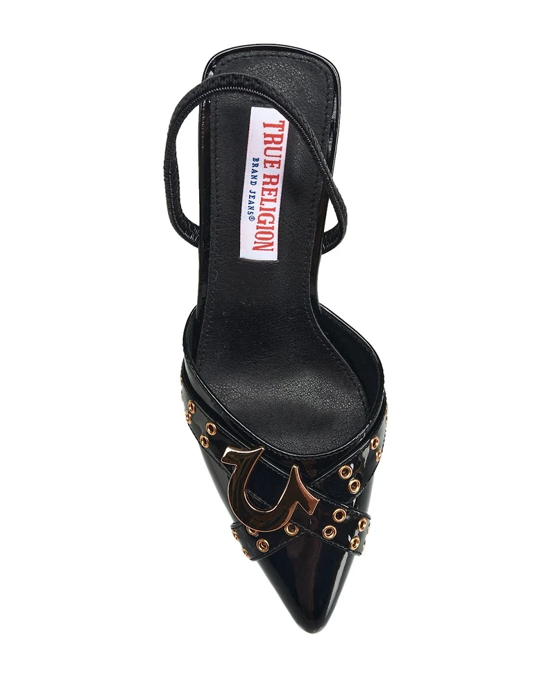 True Religion Women's Sade Metal Buckle Logo Heel