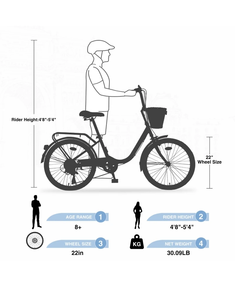 ECHTPeak 7 Speed City Bike With Basket , Steel Frame