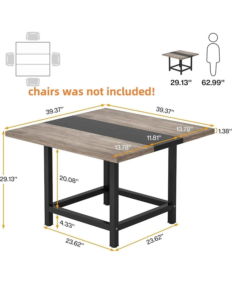 Tribesigns 39.4" Square Farmhouse Dining Table for 4
