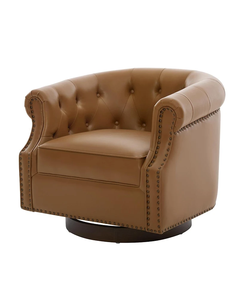 Streamdale Furniture 360 Swivel Pu Leather Accent Chair with Tufted Curved Back