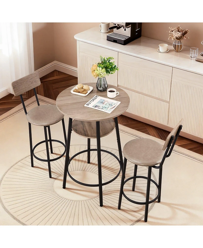Slickblue 3-Piece Light Bar Table Set with 2 Stools Round Pub Table