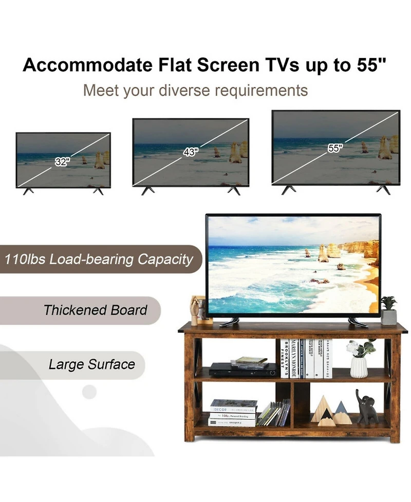 Gouun 3-Tier 47 Inch Tv Console for 55 Inch Screens with X-Shape Metal Frame