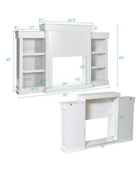 Gouun 70 Inch Fireplace Media Console with 6-Shelf Bookcase Storage