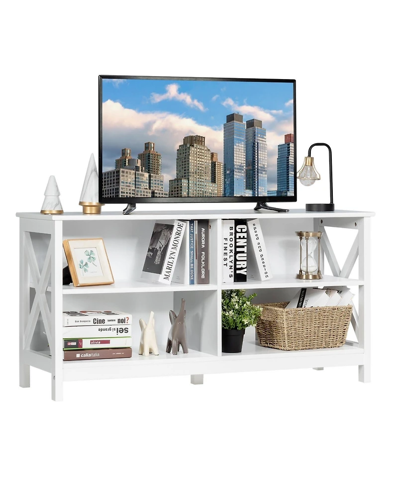 Gouun 47 Inch Tv Stand for 55 Inch Screens 4-Shelf X-Frame with Anti-Tip Strap