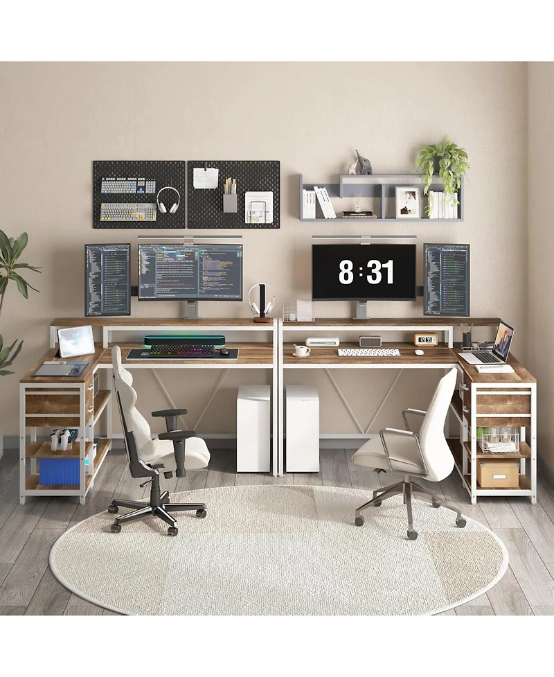 Tribesigns 55" L-Shaped Corner Desk with Drawers and Shelves, Oak