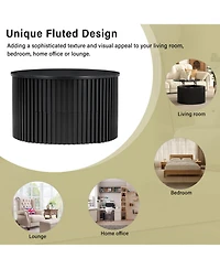 Flynama Round Lift Top Coffee Table, Fluted Wood Accent Table with Hidden Storage and Drawer, Solid Wood and Mdf