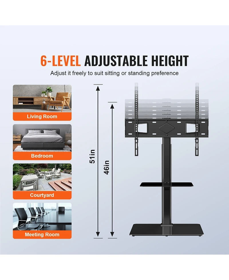 Sugift Swivel Height Adjustable Tv Stand Mount for 32 to 65 in TVs with 0.4in Tempered Glass Base