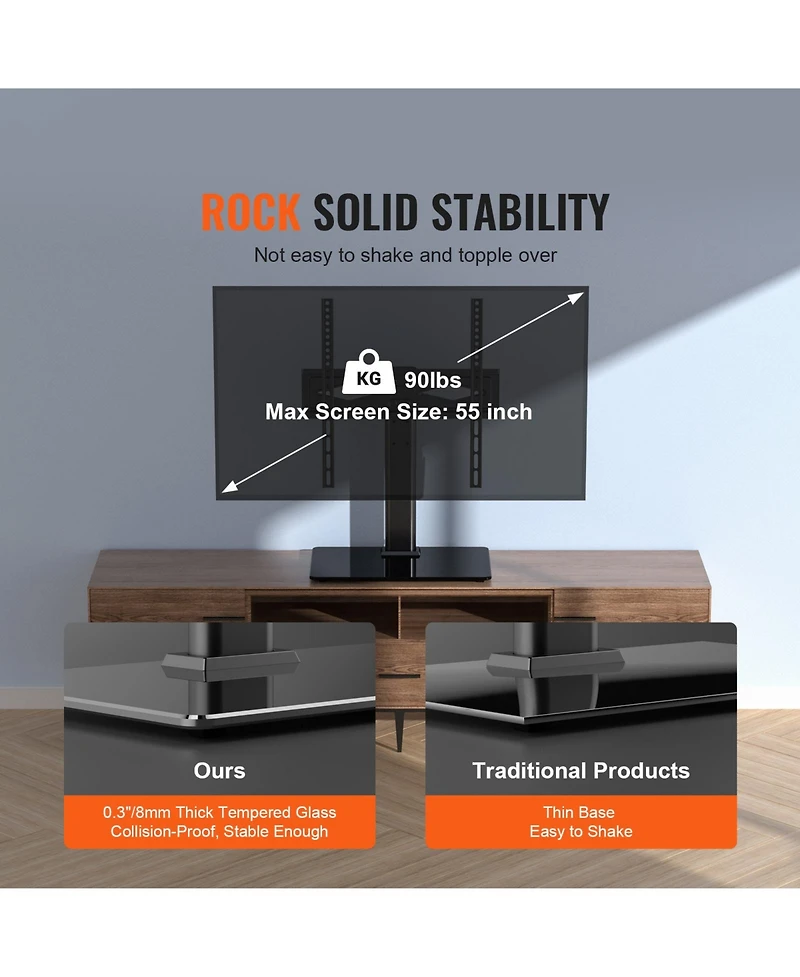 Sugift Swivel Universal Tv Stand for 32 to 55 in TVs Height Adjustable Portable Floor Stand