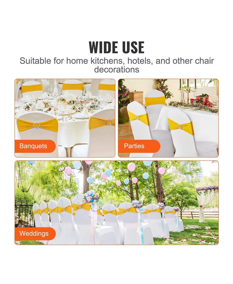 Sugift 50 Pieces Stretch Spandex Chair Sashes with Round Buckle Elastic Chair Bands for Wedding Party