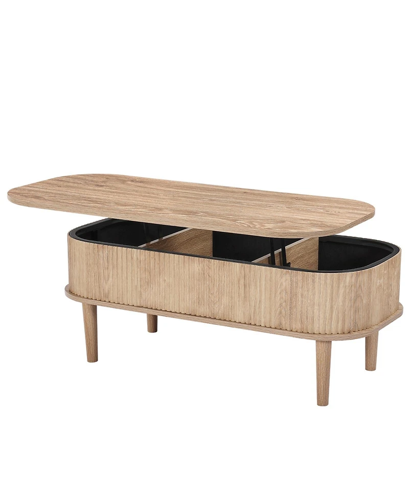 Sugift 39.4 in Lift Top Oval Coffee Table with 3 Hidden Compartments Wooden Storage Table