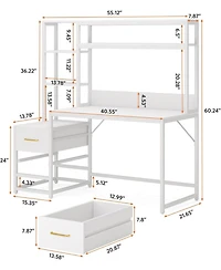 Tribesigns 55" Computer Desk with 2 Drawers and Hutch, White