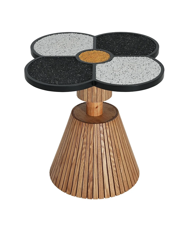 Flynama Four-Leaf Clover Decorative Side Table, Stone Texture Top Wood-Grain Base Accent Table
