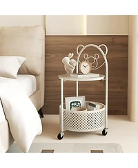 Gouun Modern Glass Sofa Side Table on Lockable Wheels with Storage Basket