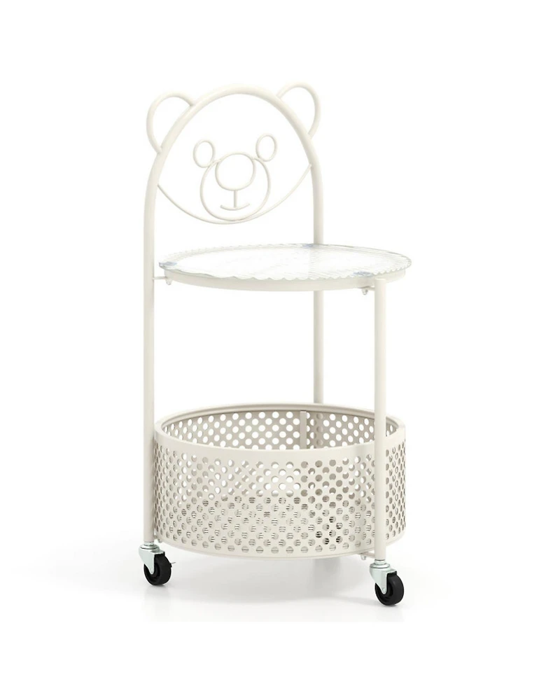 Gouun Modern Glass Sofa Side Table on Lockable Wheels with Storage Basket