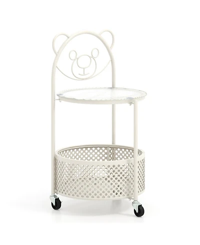 Gouun Modern Glass Sofa Side Table on Lockable Wheels with Storage Basket