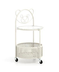 Gouun Modern Glass Sofa Side Table on Lockable Wheels with Storage Basket