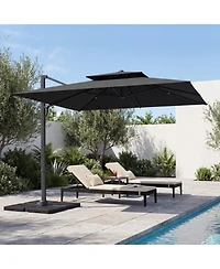 Gymax Cantilever Umbrella With 220 Lbs BaseLarge Offset Hanging Umbrella With 360-Degree Rotation