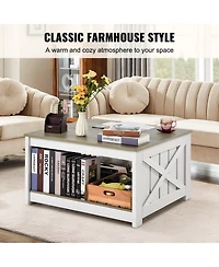 Slickblue Farmhouse Square Coffee Table with Open Storage Compartment