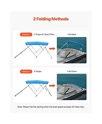 Sugift 3 Bow Boat Bimini Top 600D Polyester Canopy Aluminum Frame 6Lx61in-66inW x46inH
