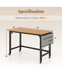 Gouun 48 Inch Rolling Computer Desk with Heavy-Duty Metal Frame and 4 Casters