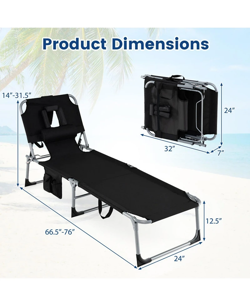 Gouun Set of 2 Portable Tanning Chaise Lounge Chair with 4-Position Adjustable Back