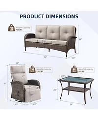 Pocassy 4 Piece Wicker Patio Furniture Set, Outdoor Swivel Recliner Chair with 3-Seat Sofa, Coffe Table, All-Weather Conversation Set