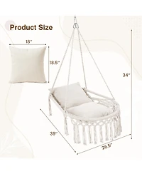 Costway Macrame Swing Chair with 2 Removable Cushions, Enduring Polyester Cotton Ropes
