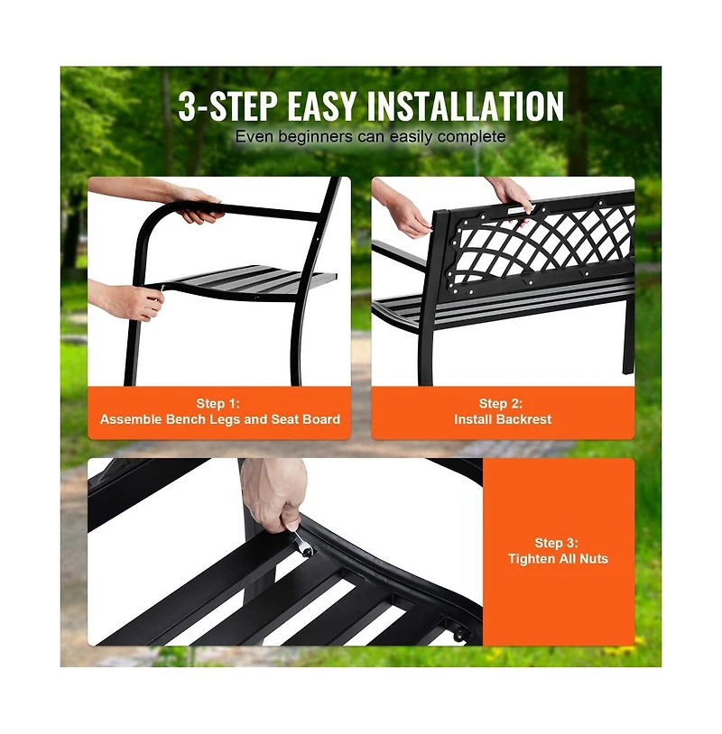 Slickblue 46in Outdoor Metal Bench with Armrests for Garden Yard and Park