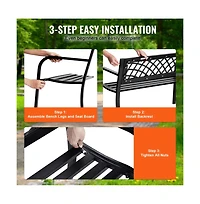 Slickblue 46in Outdoor Metal Bench with Armrests for Garden Yard and Park