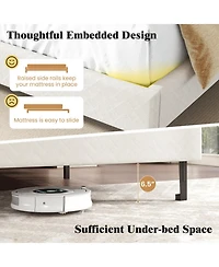 Sugift Queen Size Velvet Upholstered Platform Bed Frame with Chevron Headboard Adjustable