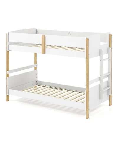 Sugift Twin Over Twin Wood Bunk Bed with Ladder Convertible to 2 Twin Beds for Toddlers
