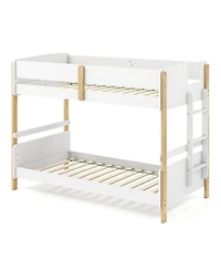 Sugift Twin Over Twin Wood Bunk Bed with Ladder Convertible to 2 Twin Beds for Toddlers
