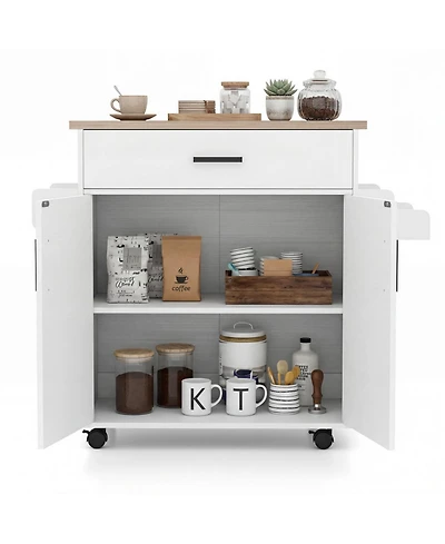 Sugift Rolling Kitchen Island Cart with Drawer and 2-Tier Cabinet