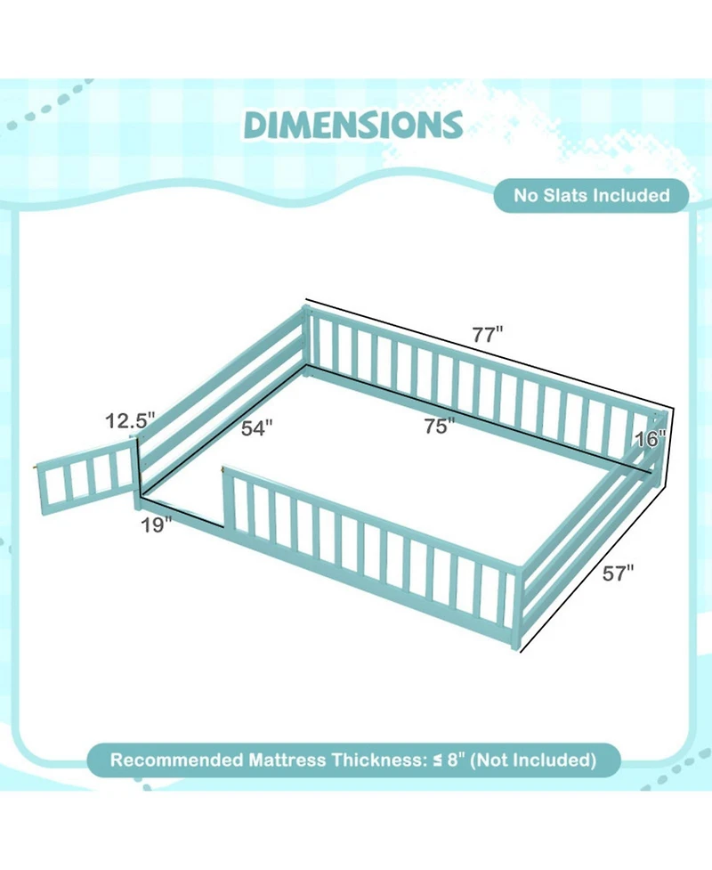 Sugift Full Size Montessori Floor Bed with Full-Length Safety Guardrails