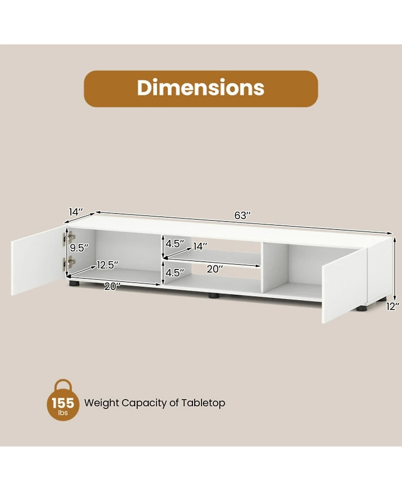 Sugift Modern Tv Stand with 2 Cabinets and Open Shelves