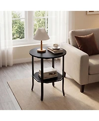 Sugift Round 2-Tier Side End Table with Open Storage Shelf and Steel Frame