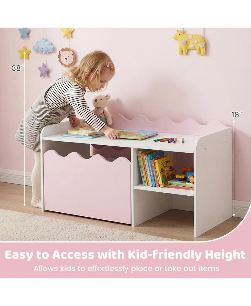 Sugift Scalloped Kids Bookshelf and Toy Storage Organizer with Movable Bin