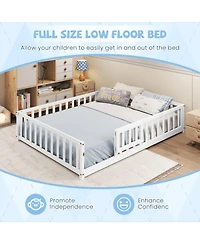 Sugift Full Size Montessori Bed Frame with Full-Length Guardrails Safety Door and Latch