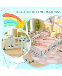 Sugift Queen Size Kids Montessori Floor Bed Frame with Full Length Safety Guardrails