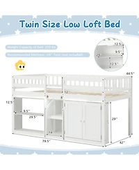 Sugift Twin Size Loft Bed with Led Lights and Wooden Bed Frame for Kids