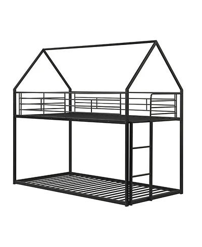 Sugift Twin Over Twin Metal Bunk Bed with Roof and Ladder